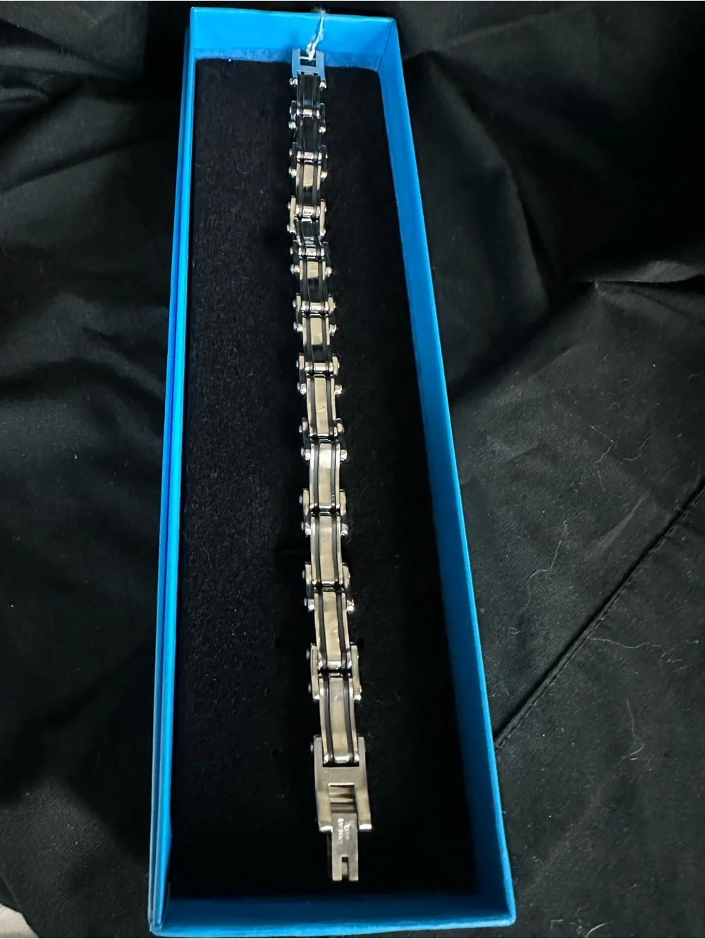 Men's Stainless Steel Bike/Motorcycle Chain Link Bracelet with Black Accents